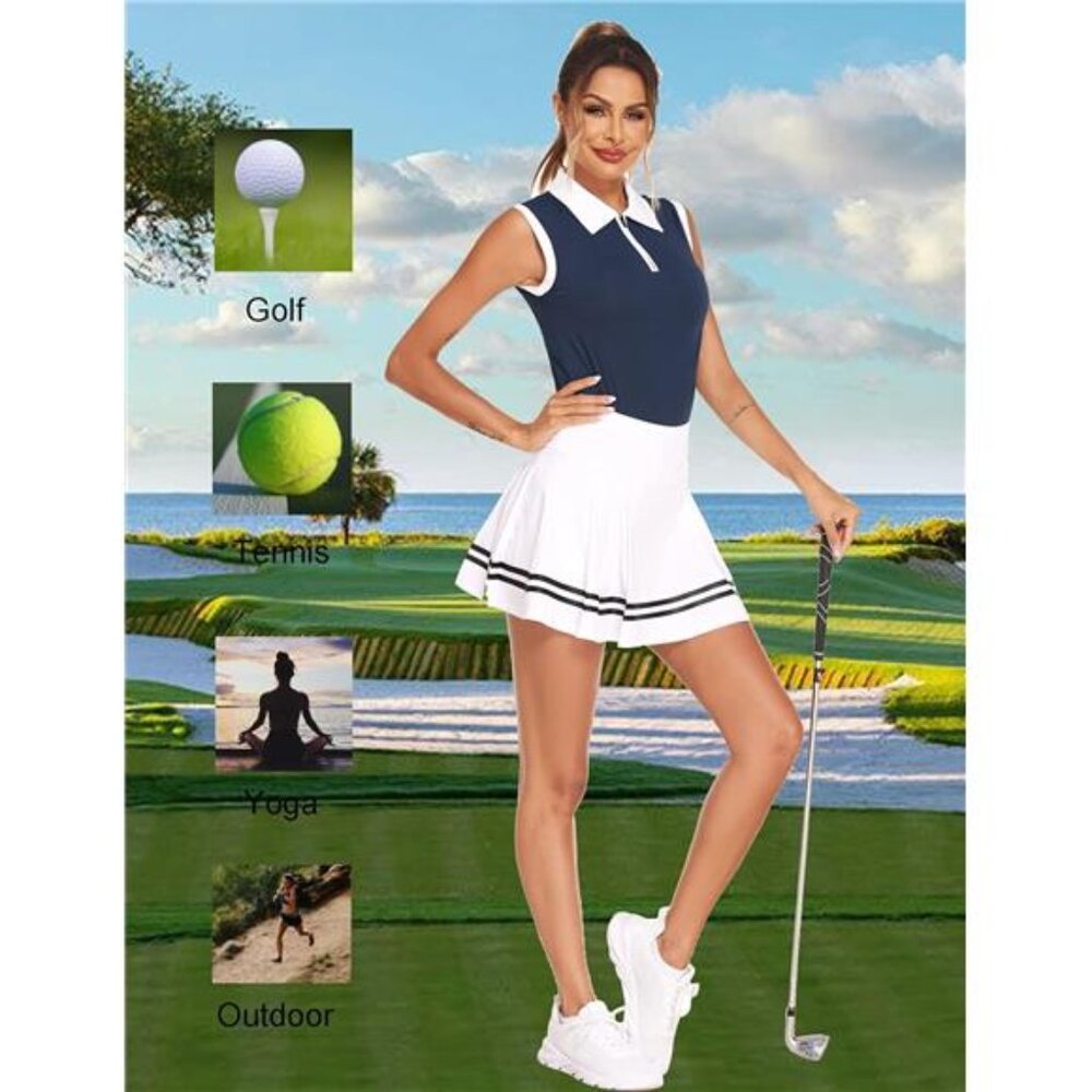 Women Sleeveless Golf Polo Shirts Zipper V Neck Tennis Tank Top S-XXL - Picture 6 of 7